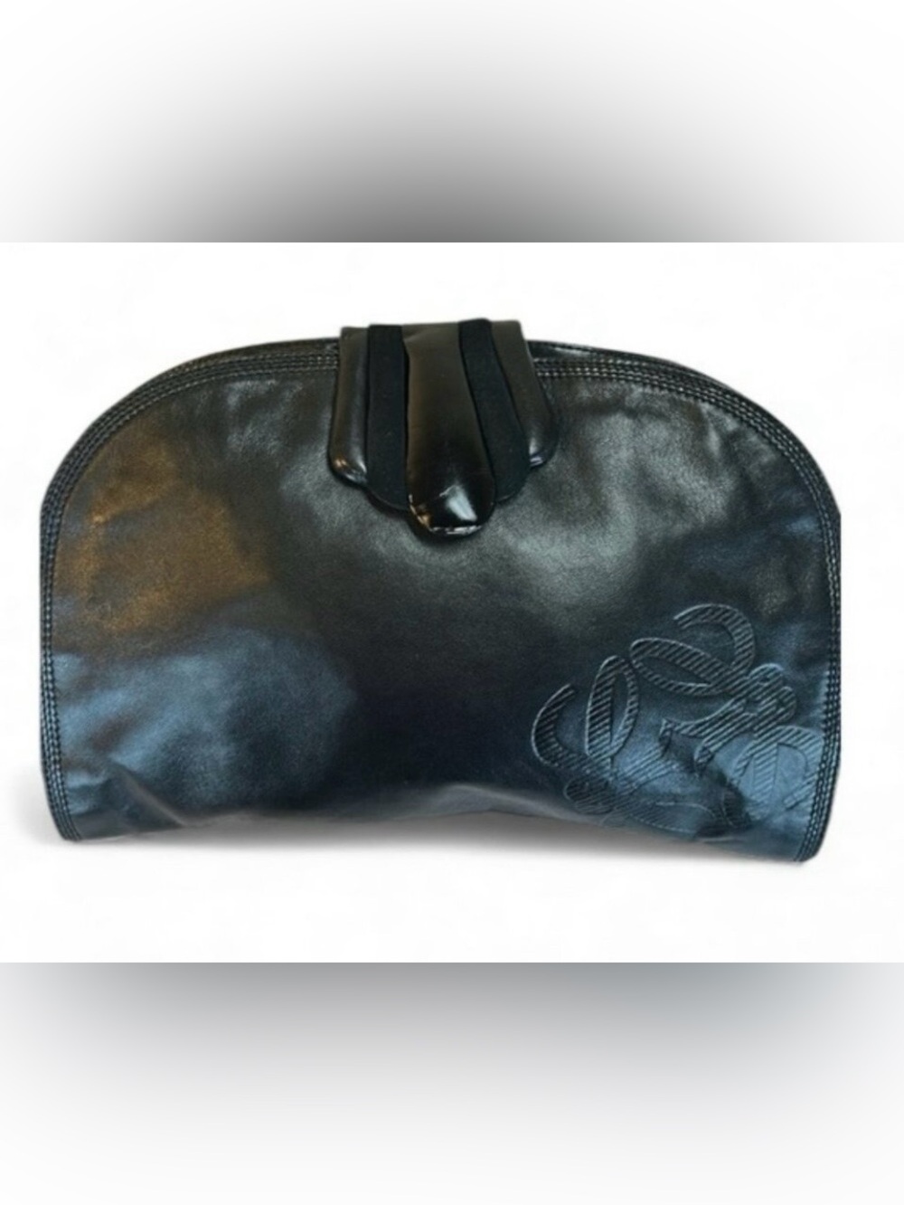 Loewe Vintage Anagram Embossed Black Leather Clutch - EUC